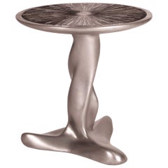 Amorph Helios Side Table, Stainless Steel Finish, with Silver Leaf Top