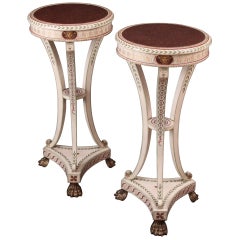 Pair 19th Century Neoclassical Painted Parcel-Gilt Torcheres