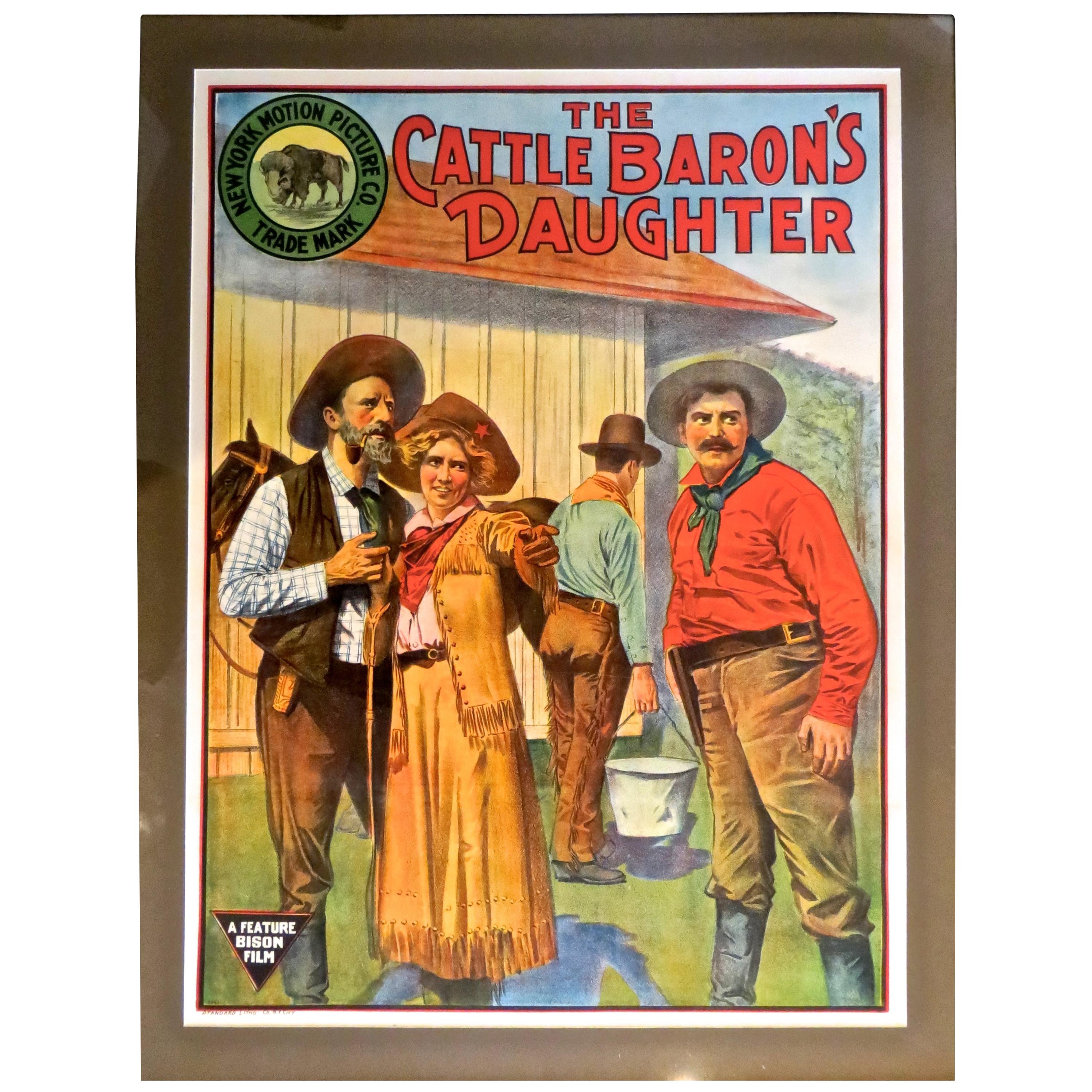 Movie Poster "The Cattle Baron's Daughter" Ca 1910; (1st Edition Book included) For Sale