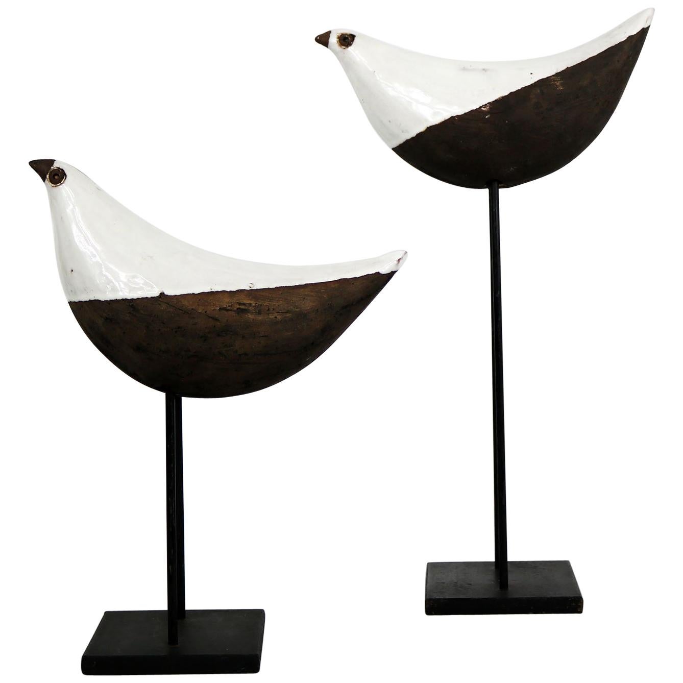 Aldo Londi Bird on Stand, Bitossi for Rosenthal-Netter Mid-Century Modern, Pair