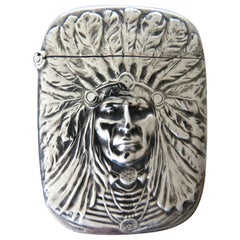 Antique Art Nouveau Sterling Silver Match Safe, Indian Head, American, circa 1905