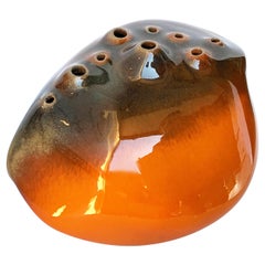 Used Spatial Concept, Style Lucio Fontana, Glazed Ceramic Vase, Orange, Italy, 1960s