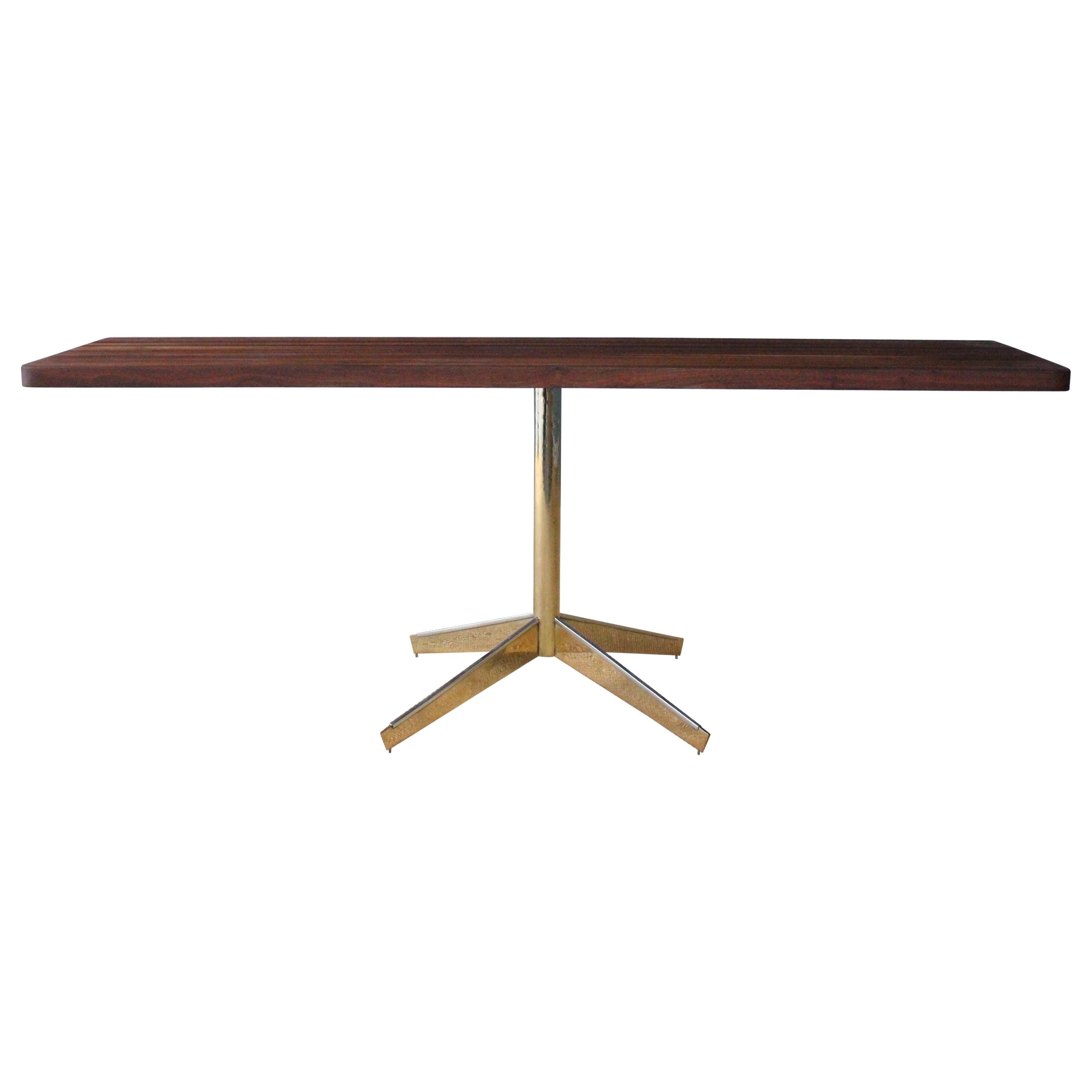 Solid Walnut Console Table on Brass-Plated Base, USA, 1960s
