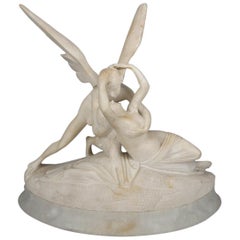 19th Century Hand Carved Alabaster Sculpture after Cupid and Psyche by A. Canova