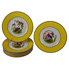 Rudolphstadt Beyer & Bock, Prussia Porcelain Chinoiserie Style Bird Plates, S/6