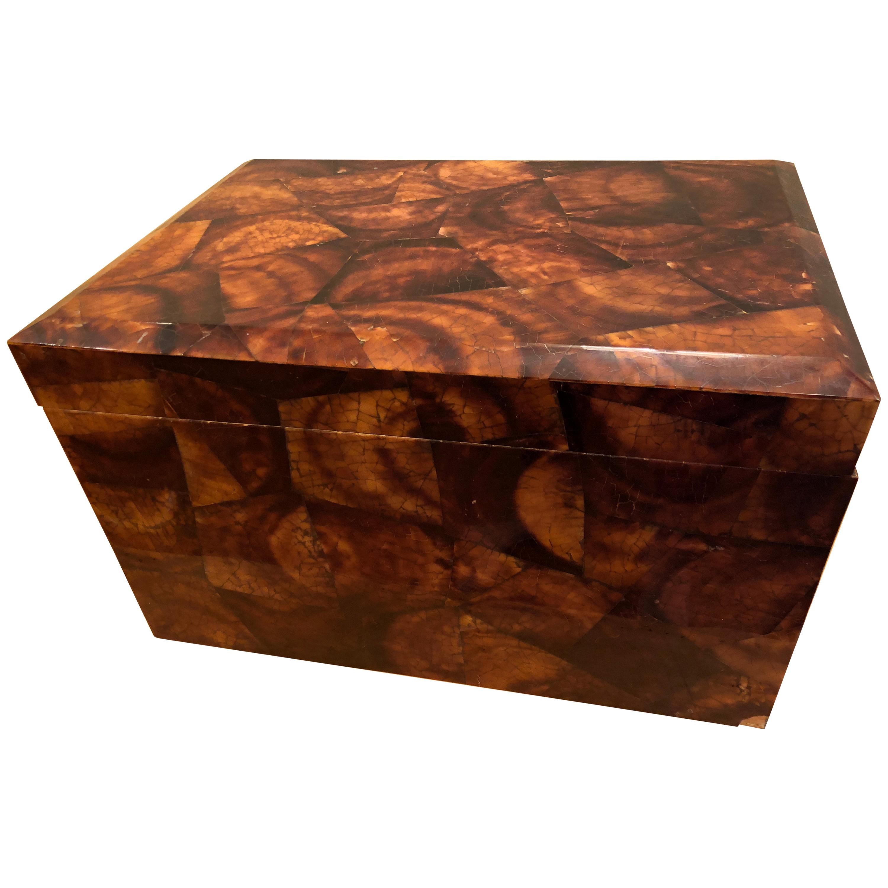 Faux Tortoise Shell Coconut Shell Box Miniature Trunk For Sale