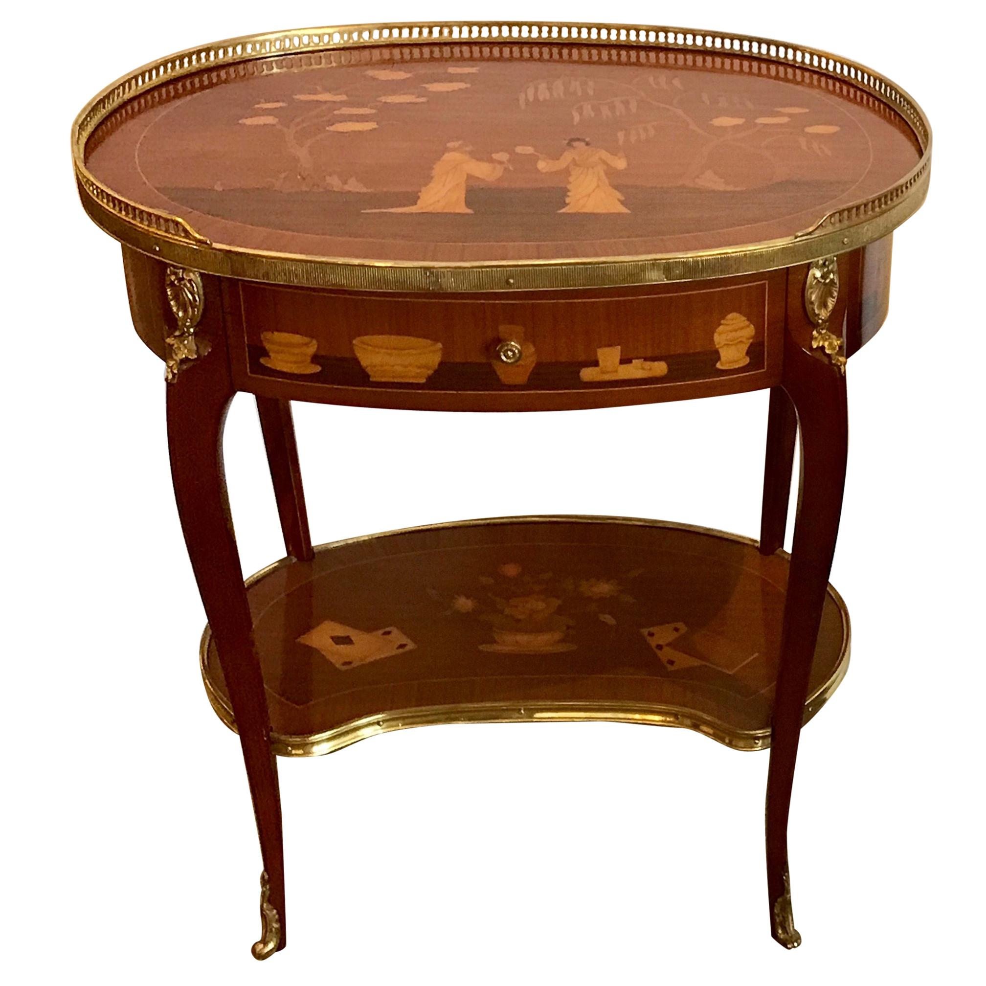 Louis XVI Style King and Tulip Wood Marquetry Side Table For Sale