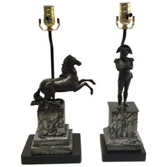 Antique Pair of Empire Bronzes, Napoleon & Marengo, Now as Lamps