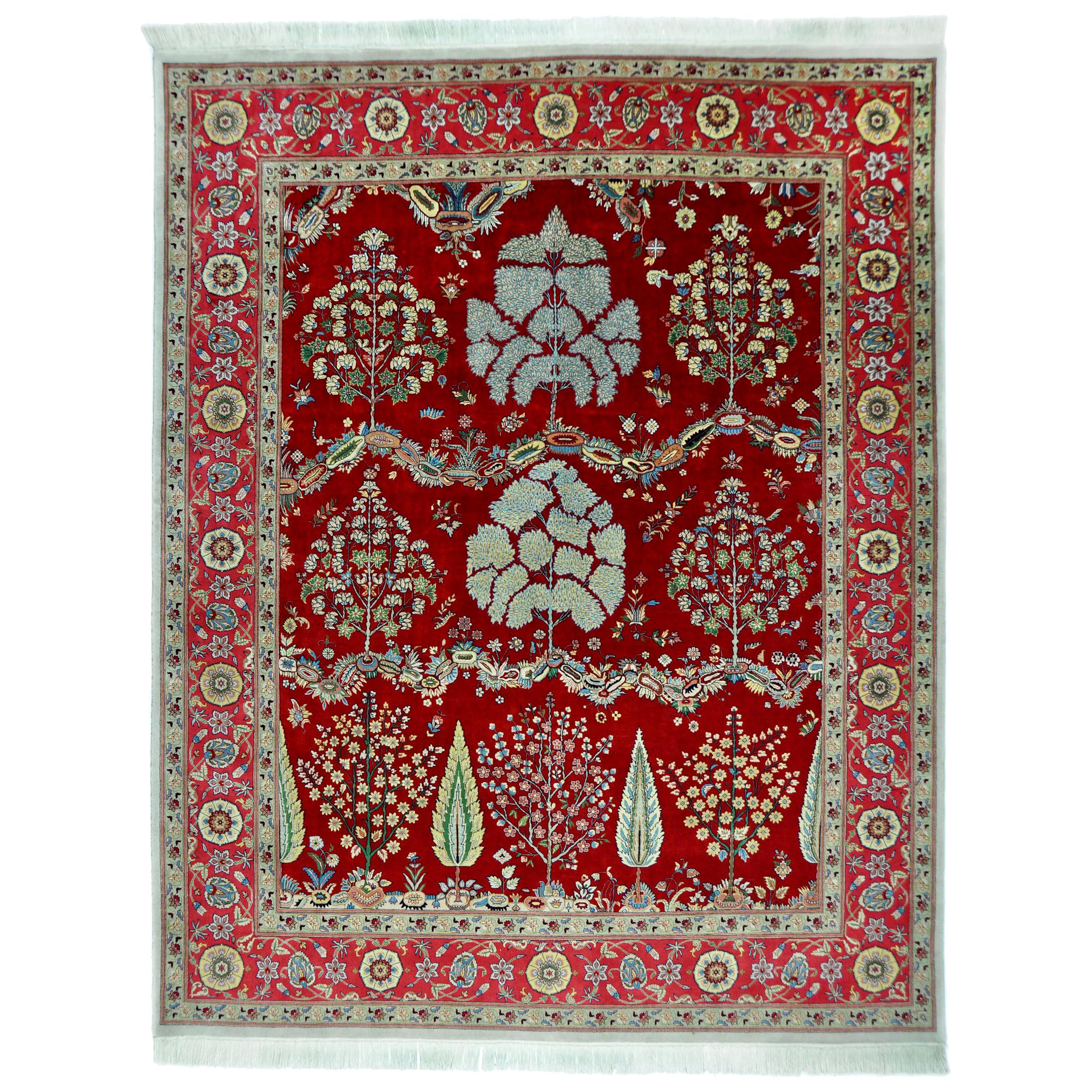 Rug - Carpet - Mogul Wool Hand Knotted Red and Green 241 x 301 cm For Sale