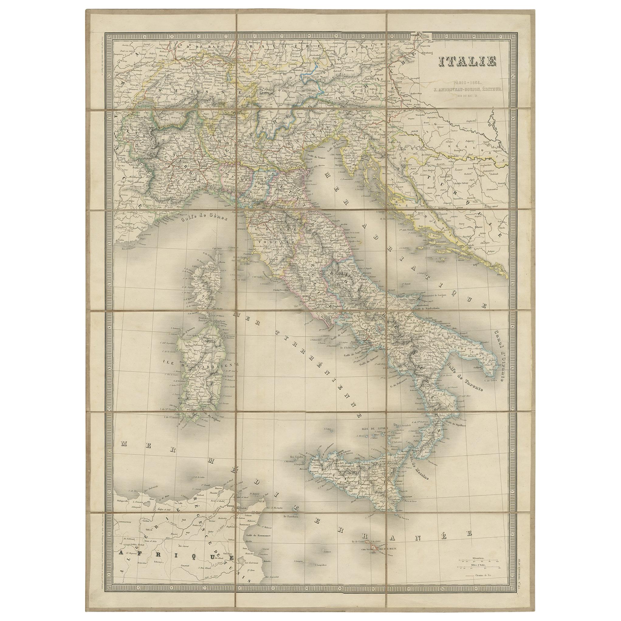 Antique Map of Italy by Andriveau-Goujon, 1855