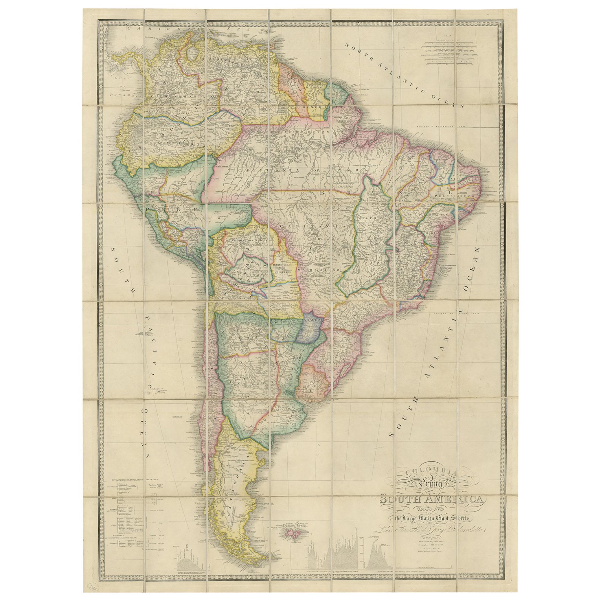 Antique Map of South America by Wyld, circa 1850 For Sale