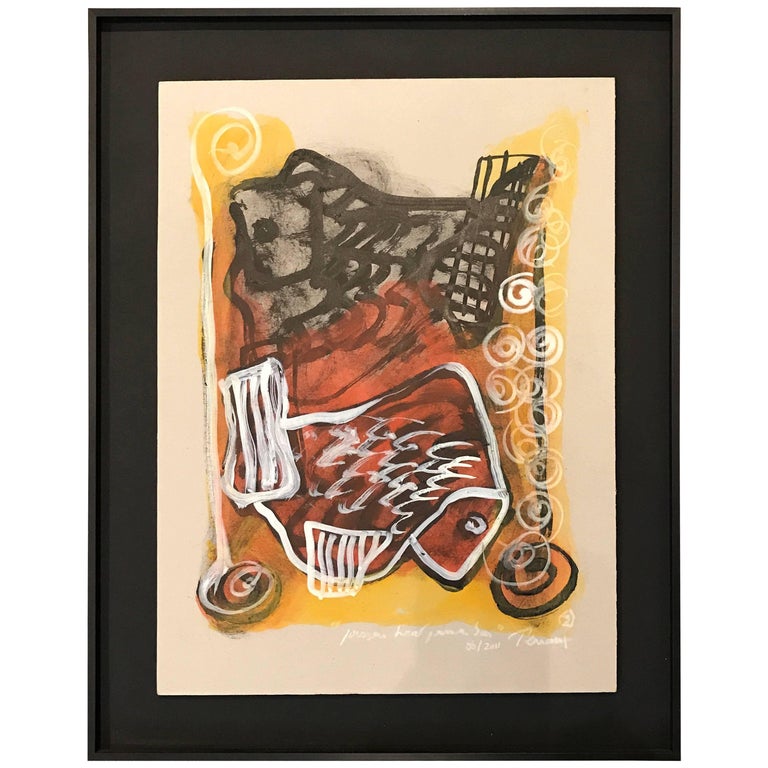 Abstract Watercolor Painting by French Artist Fabrice Penaux, Contemporary For Sale