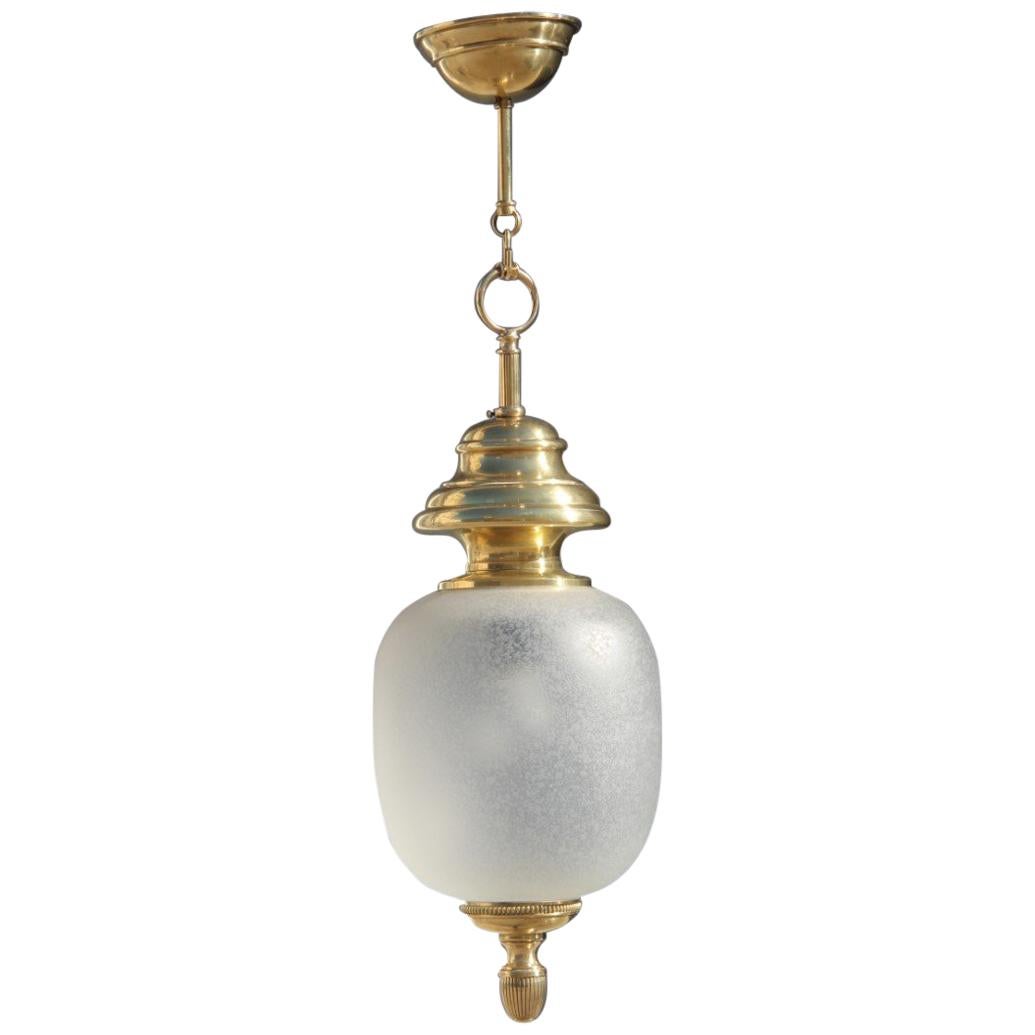 Lumi Mid-Century Modern Italian Lantern Ceiling Brass Glass Satin, 1950s For Sale