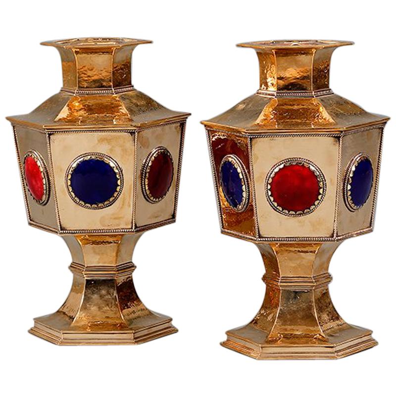 Pair of Brass Flower Holders For Sale