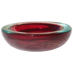 Retro Small Bowl Seguso Design Red Color Murano Art Glass, 1960s