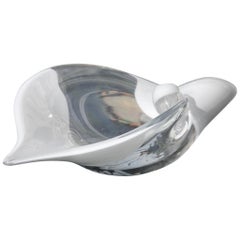 Zanetti Big Bowl in Murano Glass White and Light Blue Clear Shell Design