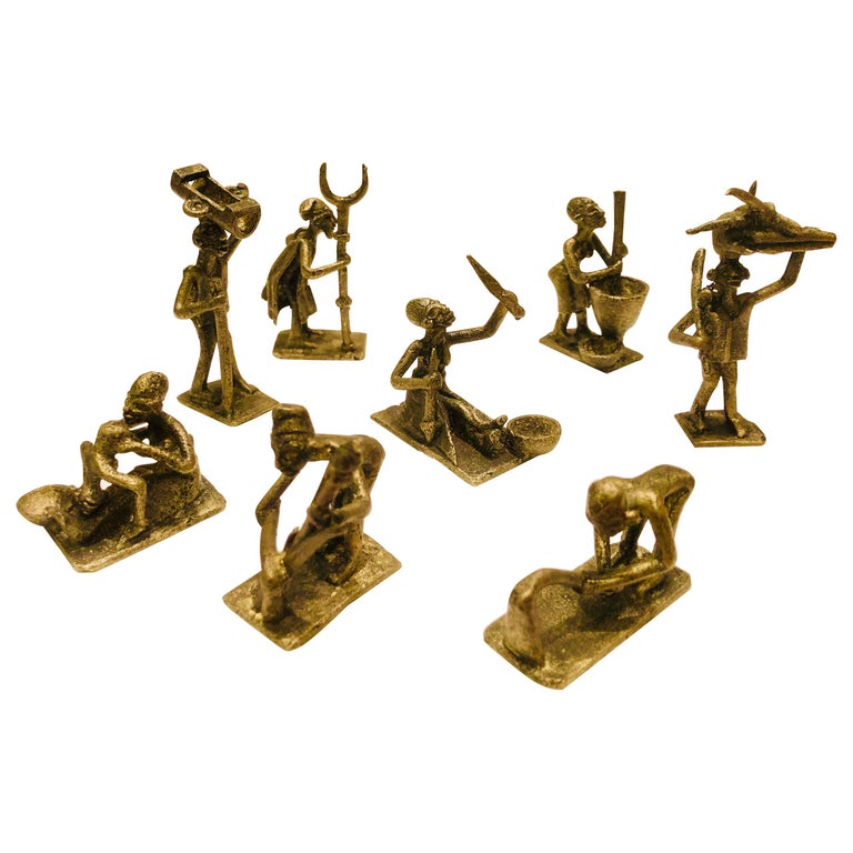 Eight Antique African Bronze Figures Representing Different Human