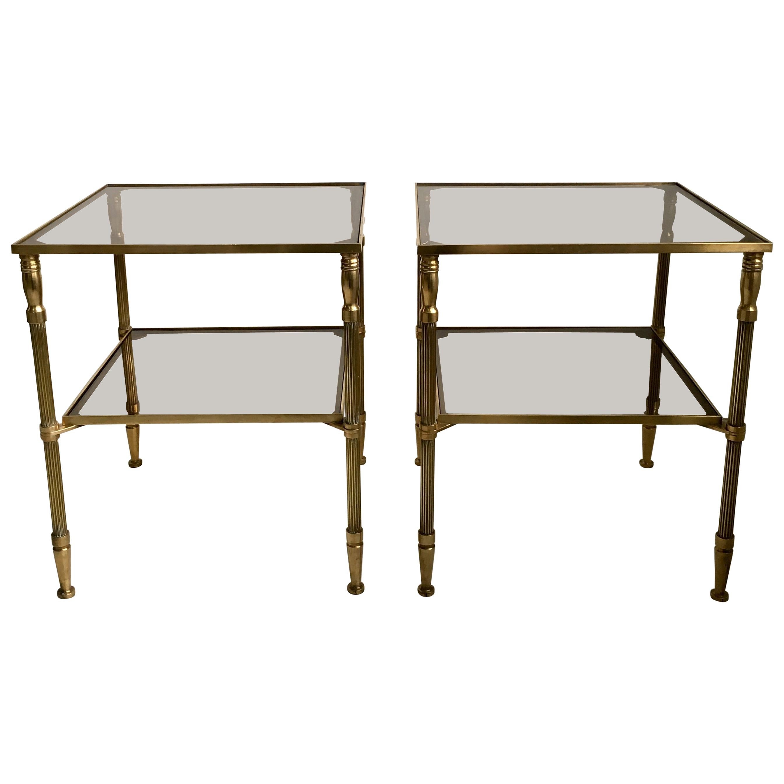 Pair of Vintage French Brass Side Tables For Sale