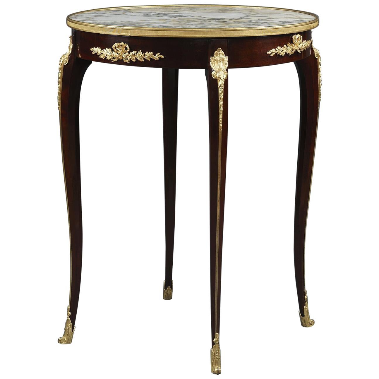 Louis XV Style Mahogany Gueridon with a Marble Top, circa 1890 For Sale