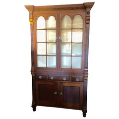 Classic Vintage Mahogany Corner Cabinet with Original Glass Doors