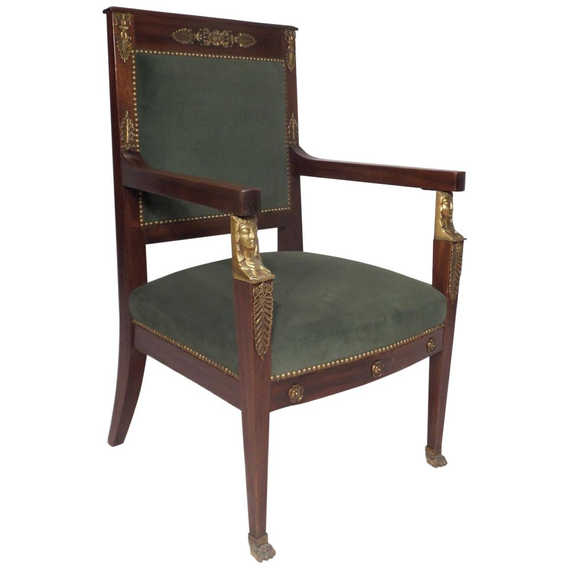 Egyptian Revival Chair  Rosewood with Ormulu Mounts, circa 1900 For Sale