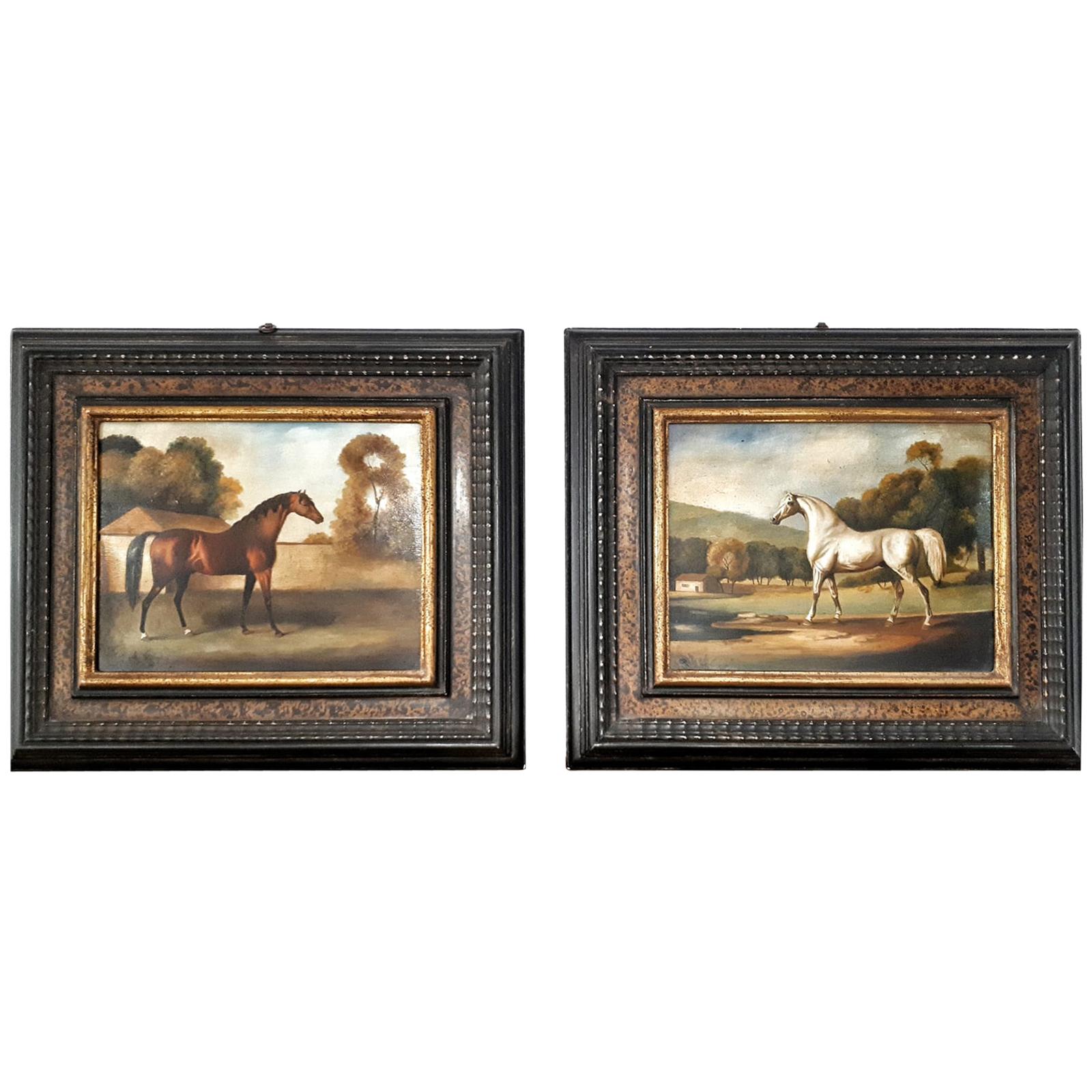 Pair of 19th Century Oil on Copper English Paintings Horses LAST PRICE