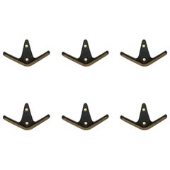 Vintage Austrian Brass Wall Coat Hooks by Hertha Baller Set of Six, Austria, 1950s