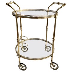 Vintage French Circular Brass Drinks Trolley or Bar Cart