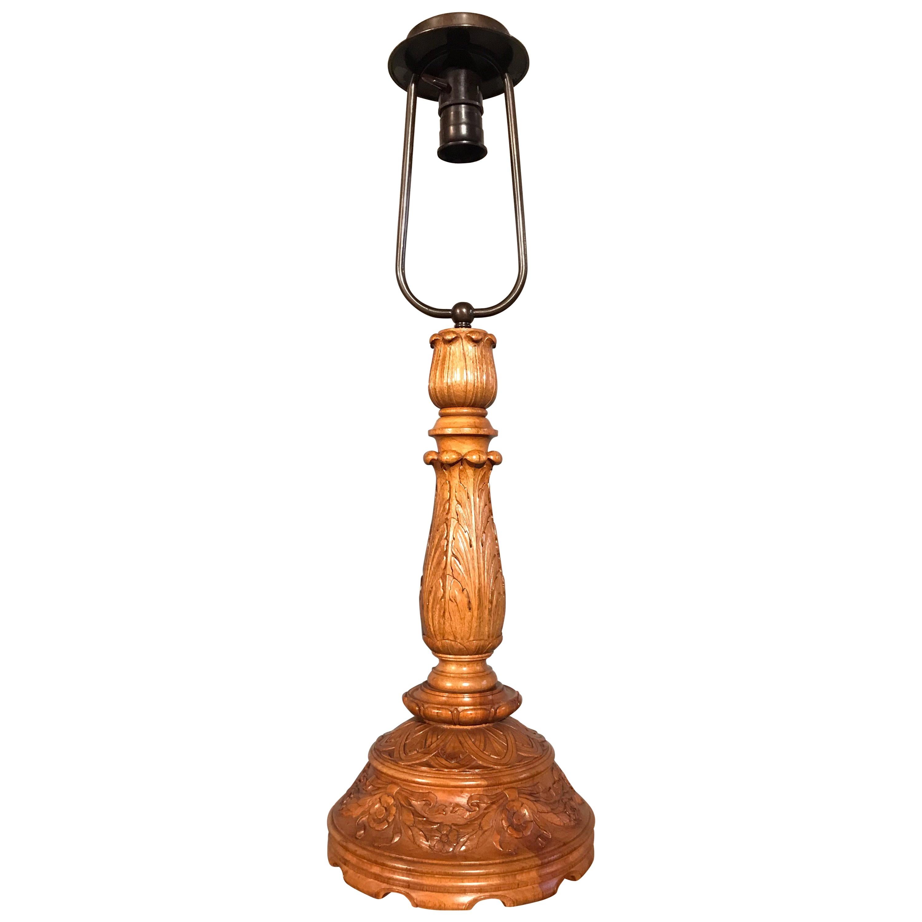 Hand Carved Table Lamp in Fruit Wood