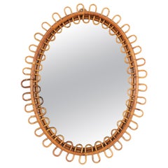 Franco Albini Italian Modern Rattan and Bamboo Oval Mirror