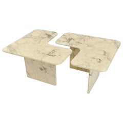 Pair of Italian Calacatta Marble Corner Coffee Tables, circa 1980