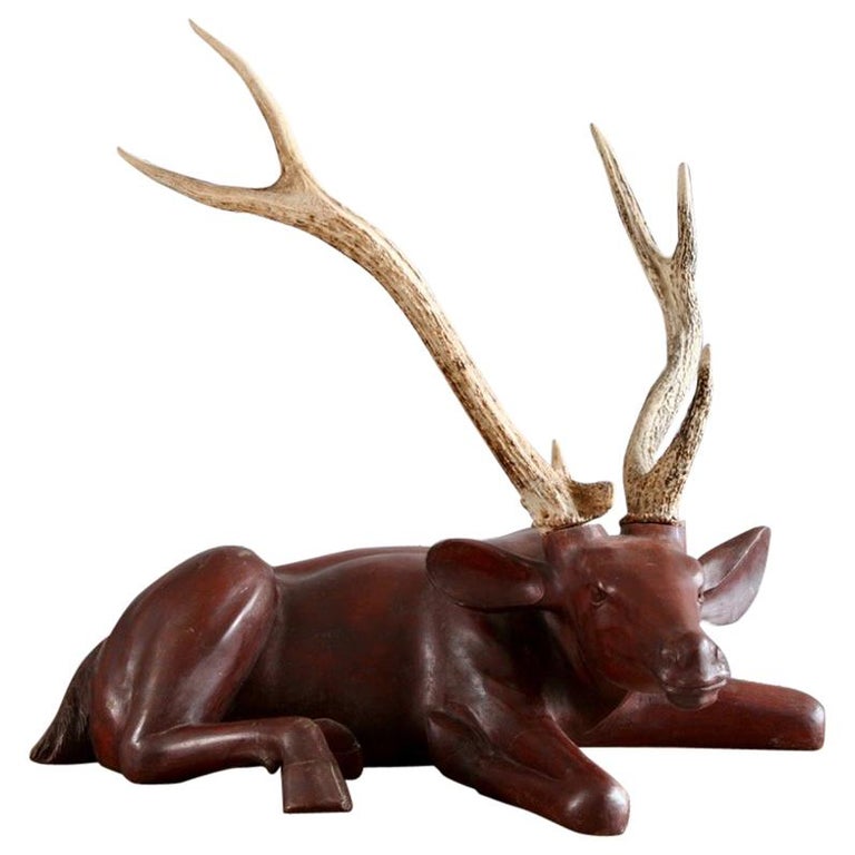 Wooden Deer Sculpture at 1stDibs