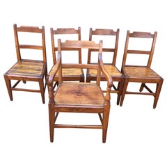 Antique Charming Set of Farmhouse Rustic Honey Colored Pine Dining Chairs