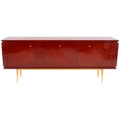 Red Lacquered Sideboard Bar, Rosewood Veneered, 1960s