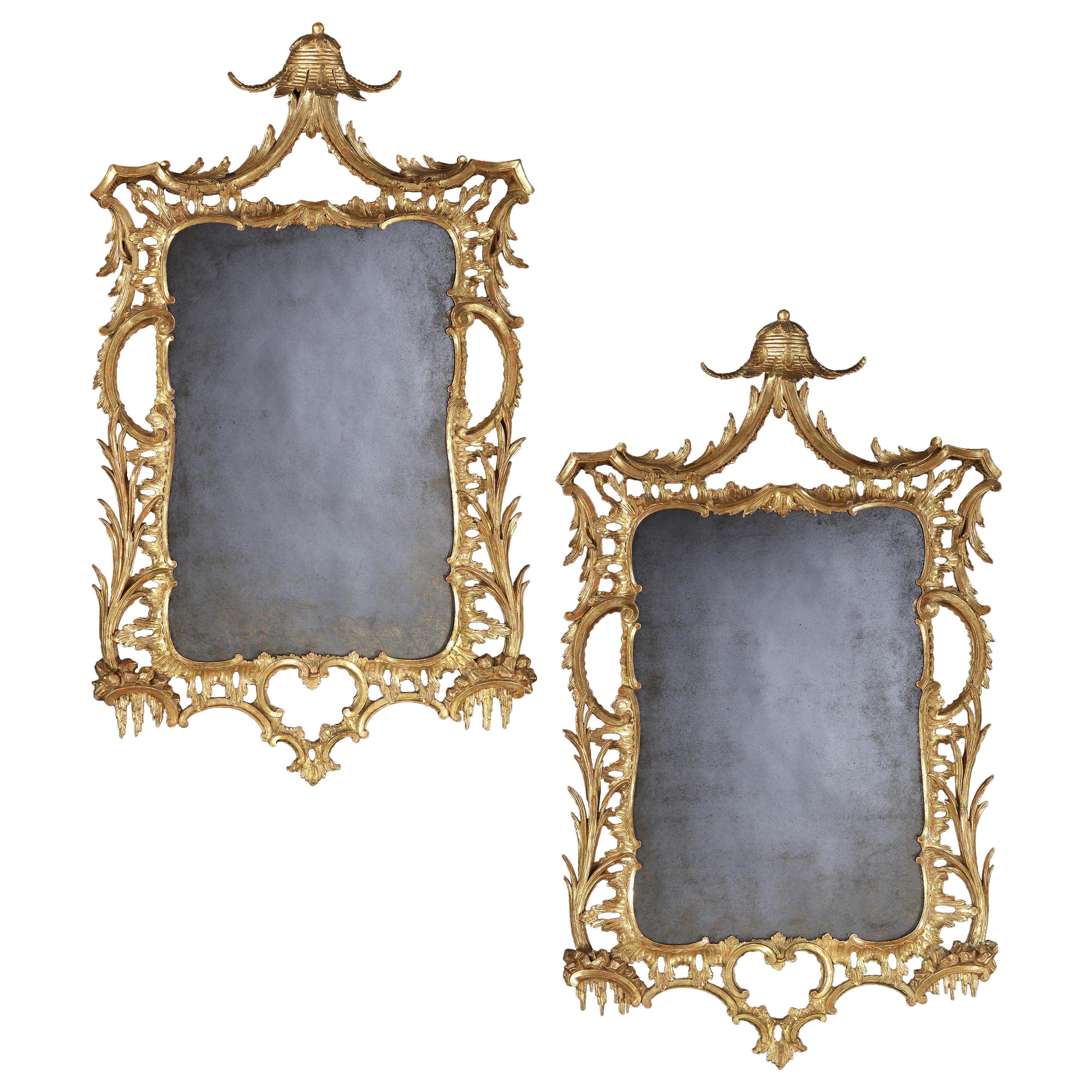 Pair of George III Carved and Gilded Mirrors For Sale