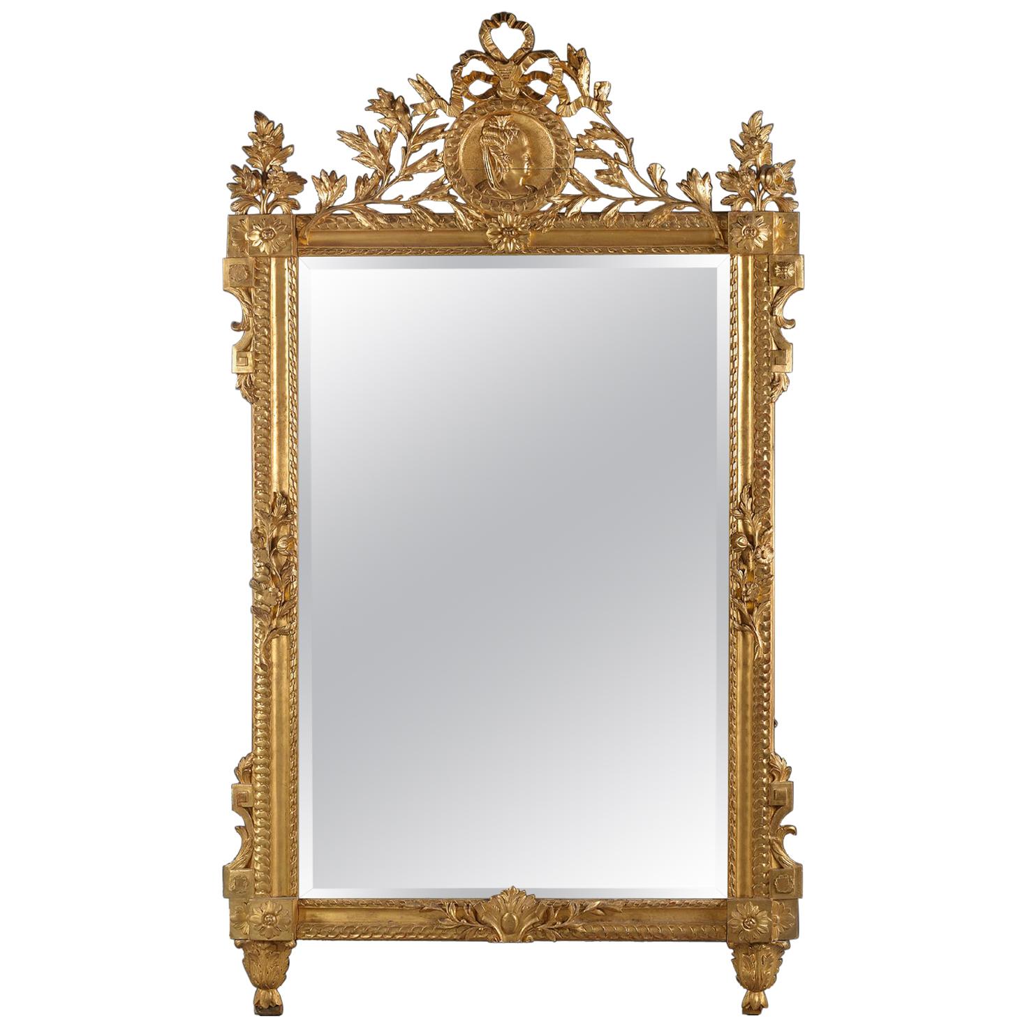 Fine Louis XVI Style Carved Giltwood Mirror, circa 1890 For Sale