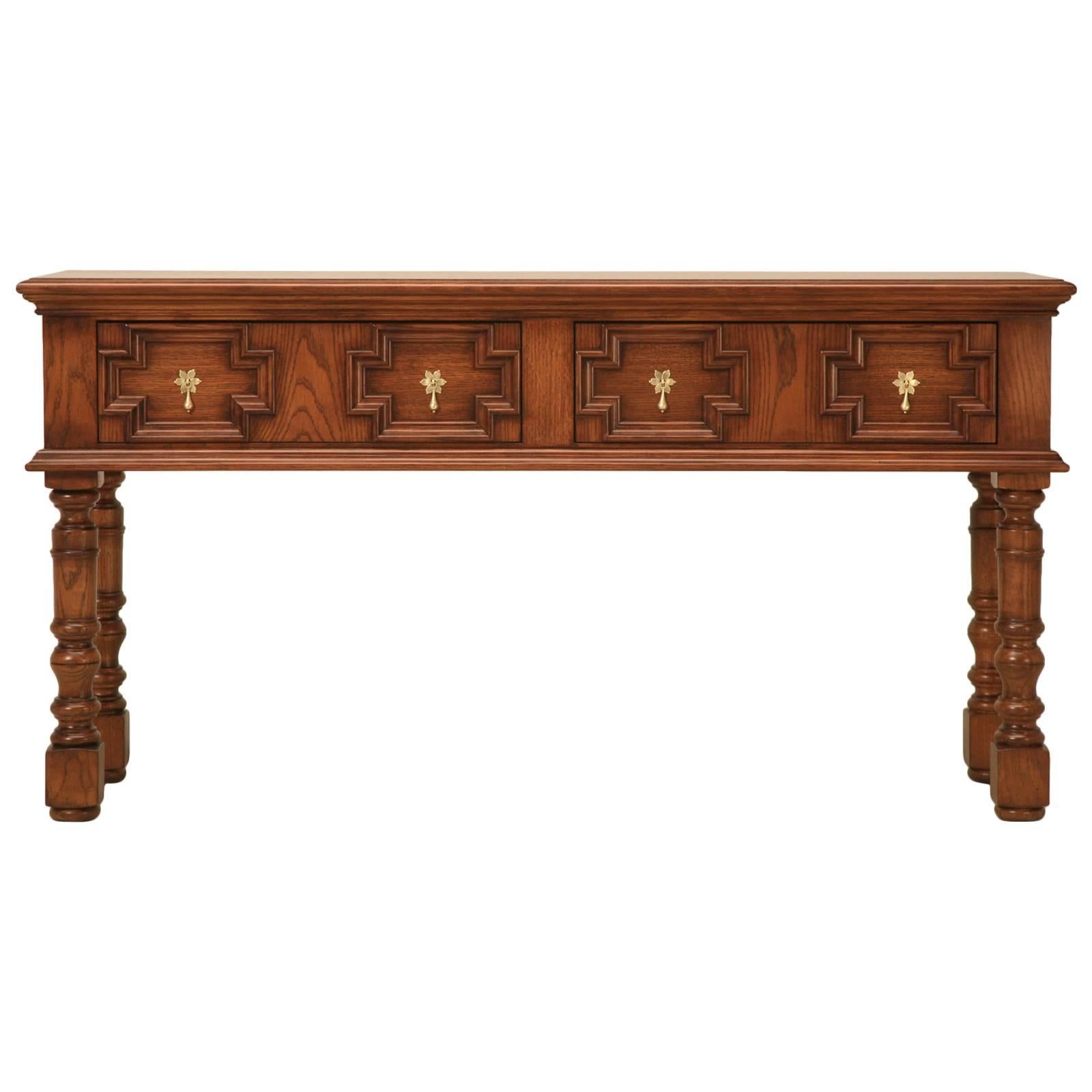Traditional English Style Console, Sofa Table Hand-Crafted in Oak Made to Order