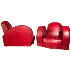 Retro Pair of 1950s Lounge Chairs in Faux Leather