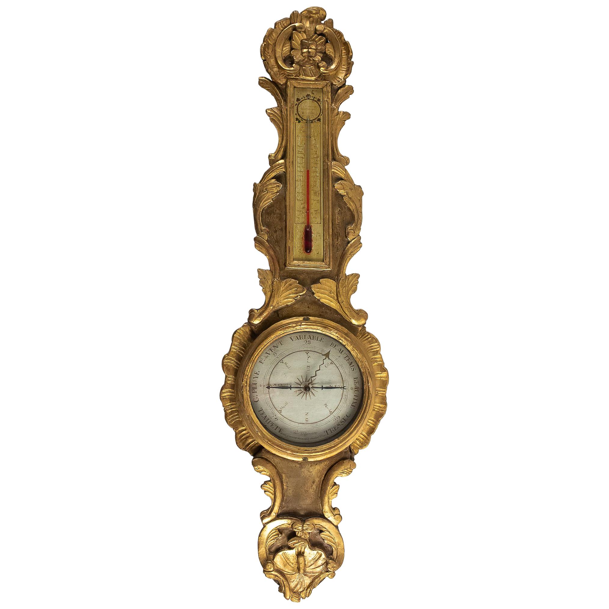 By Moreau, French Louis XV Period Decorative Barometer-Thermometer, circa 1770