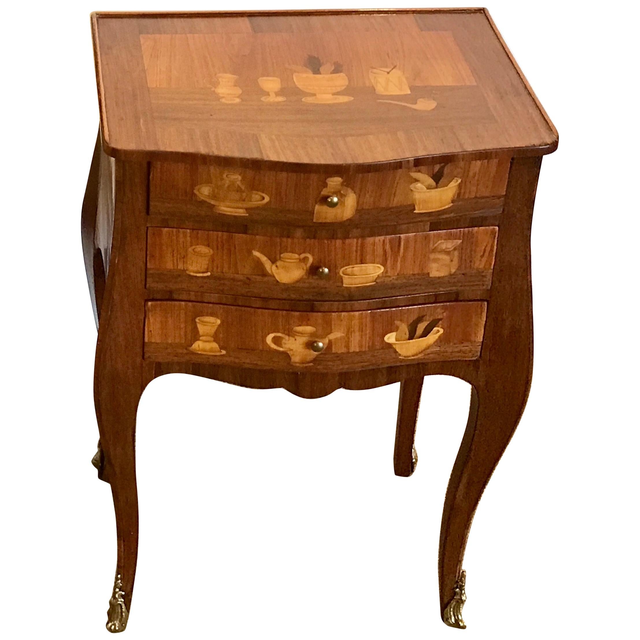Louis XVI Style King and Tulip Wood Marquetry End Table For Sale