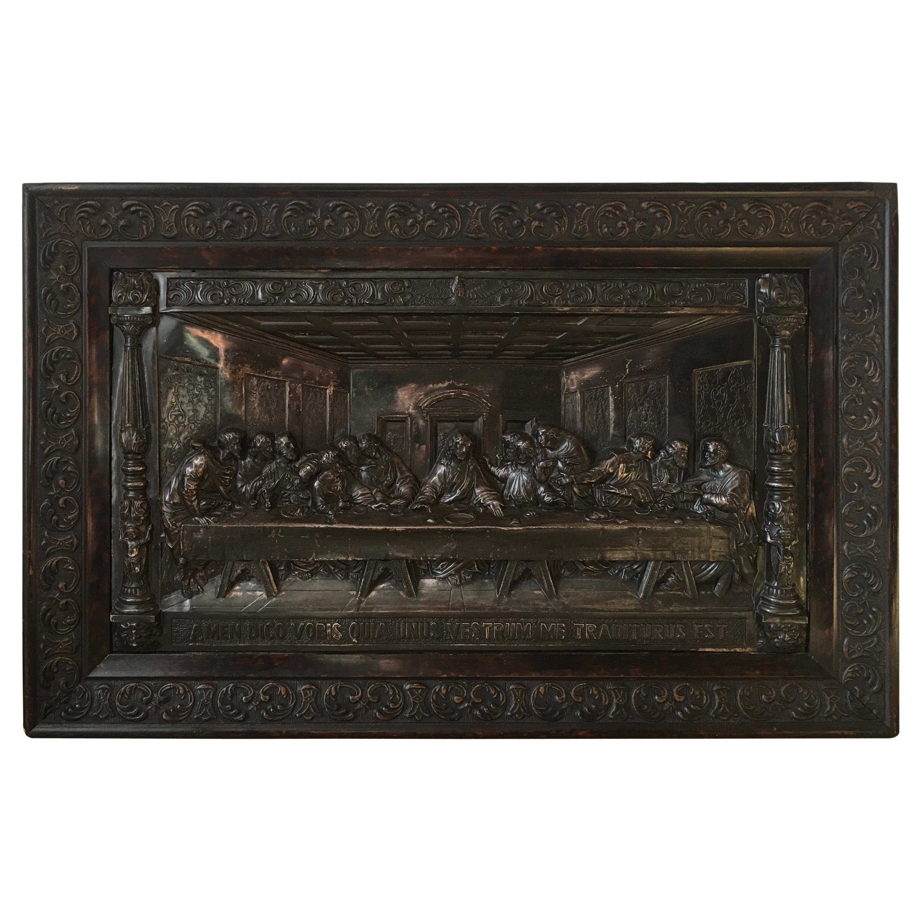 20th Century "The Last Supper" Dark Metal Relief For Sale