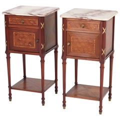 Antique Pair of French Louis XV Style Mahogany Nightstands or Bedside Tables, 1920s