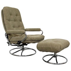 Mid-Century Modern Ekornes Stressless Chrome Lounge Chair and Ottoman