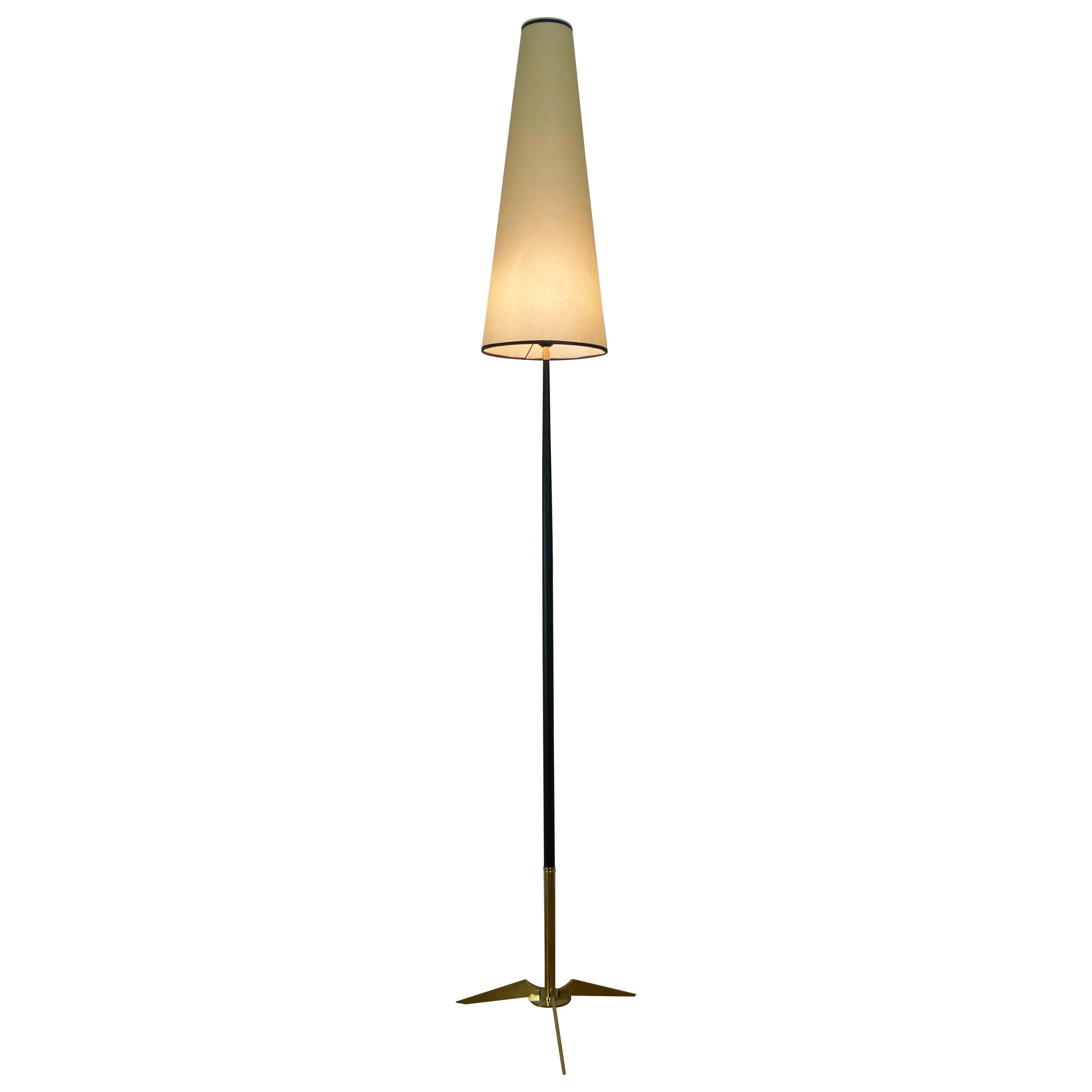 1950s Floor Lamp in Lacquered Metal and Brass from Maison Lunel