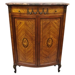 French Louis XV Style Satinwood Inlaid Pink Marble Top Tall Chest Wardrobe