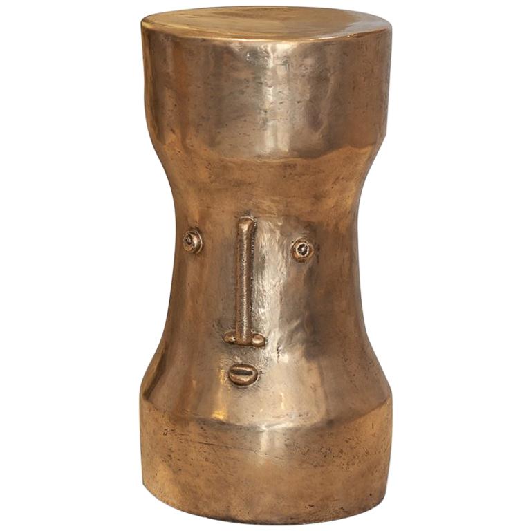 Stool or Side table in Bronze with Stylized Face Signed by Dalo