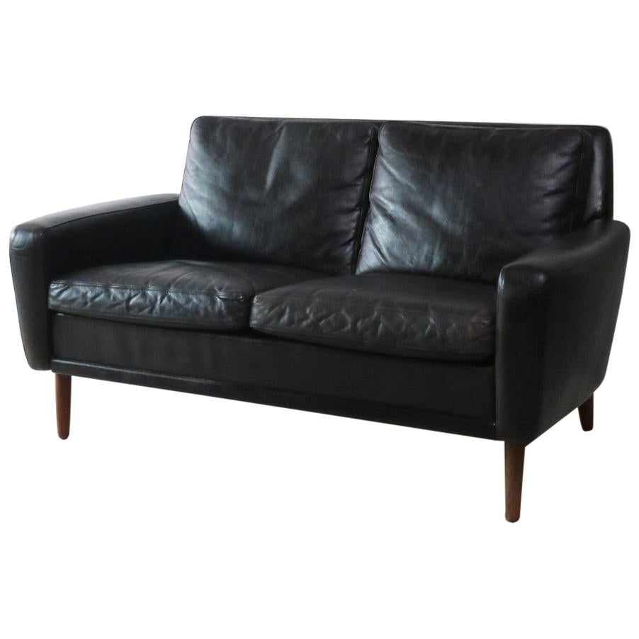 1960s Danish Midcentury Leather 2-Seat Sofa For Sale