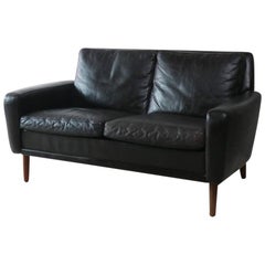 1960s Danish Midcentury Leather 2-Seat Sofa