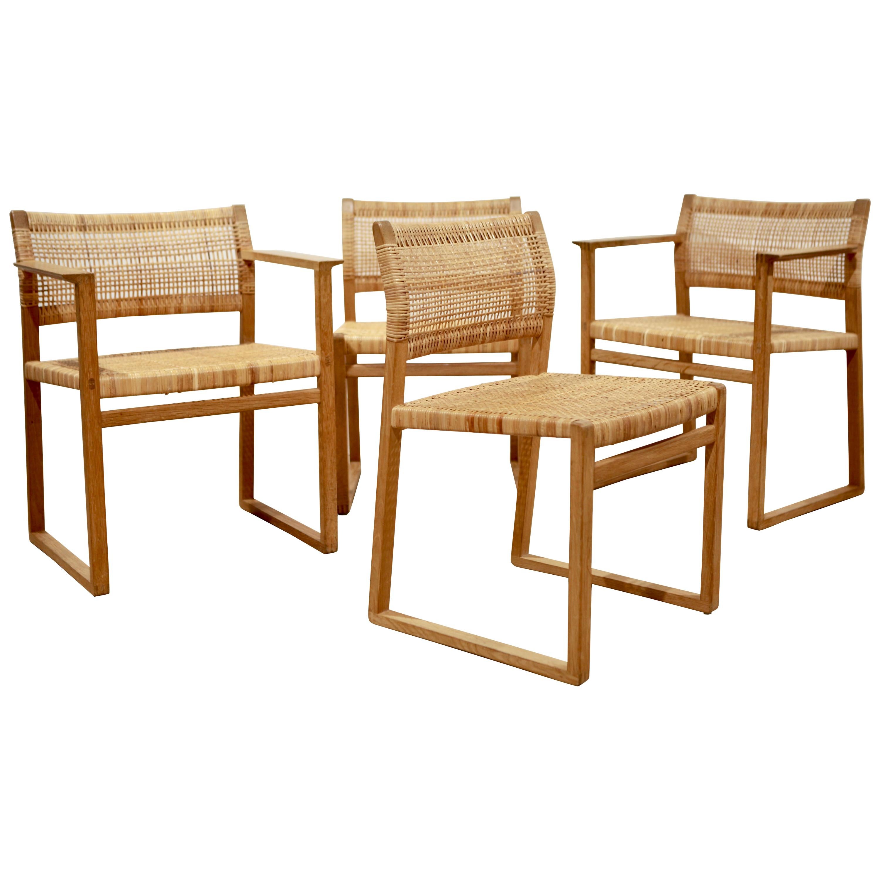 Børge Mogensen, Dining Chairs in Oak and Woven Cane, Denmark, 1957