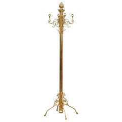 Vintage Mid-20th Century French Art Deco Ornate Brass and Marble Coat Stand